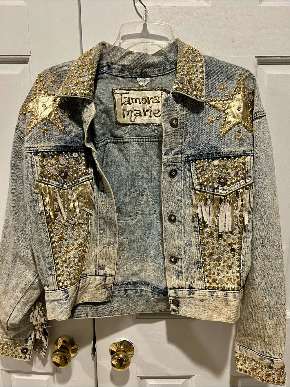 Vintage! 80’s Tamorah Marie Women's Gold-Embellished Acid Wash Denim Jacket